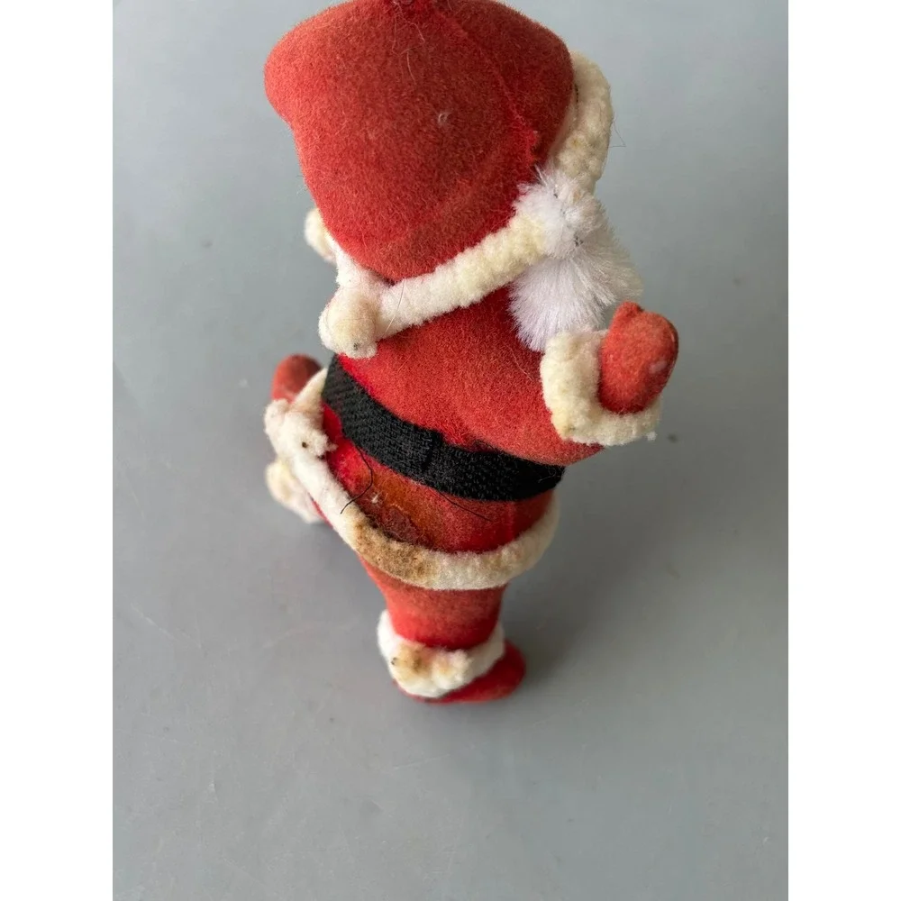 Vintage Mid Century Flocked Santa Claus Christmas Ornament Red White